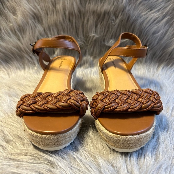 Time And Tru Wedge Sandals Womens‎ Size 9 Brown Open Toe Ankle Strap Shoes - Picture 2 of 7